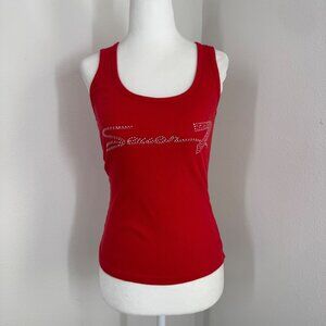 7 Seven For All Mankind Red Ribbed Tank Top Rhinestone Bling Y2K Sz Small